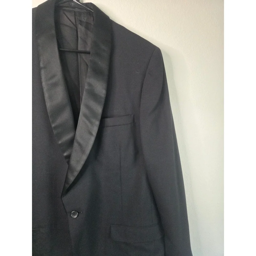 Hart Schaffner & Marx Mens 40L Wool Tuxedo Jacket Black Satin Shawl Lapel Blazer